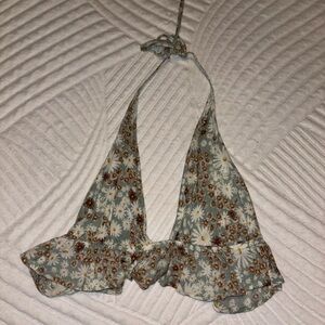 Floral Halter Top in Blue and Brown